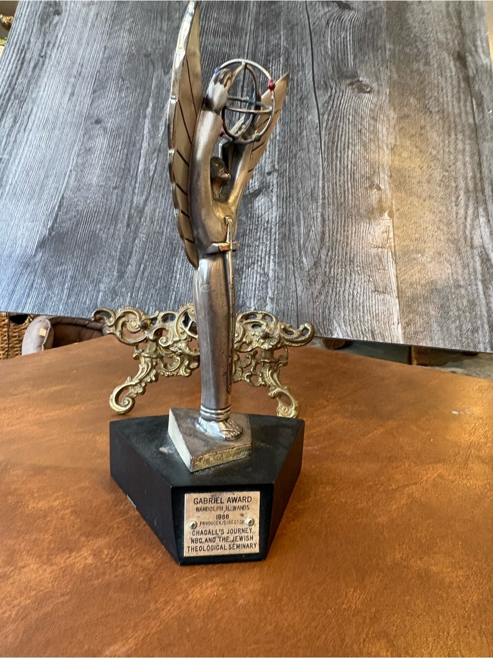 Silver Angel Trophy Home Art Sculpture - Gabriel Award 1986 producer Director
